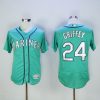Impressive Mariners #24 Ken Griffey Green Flexbase Authentic Collection 2016 Hall Of Fame Patch Stitched MLB Jersey