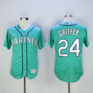 Impressive Mariners #24 Ken Griffey Green Flexbase Authentic Collection 2016 Hall Of Fame Patch Stitched MLB Jersey