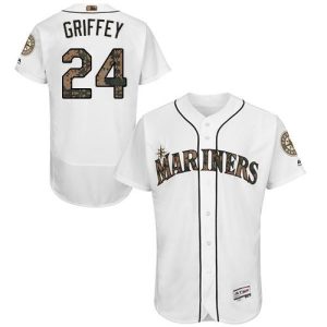 Impressive Mariners #24 Ken Griffey White Flexbase Authentic Collection Memorial Day Stitched MLB Jersey