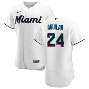 Exceptional Miami Marlins #24 Jesus Aguilar Men's Nike White Home 2020 Authentic Player MLB Jersey