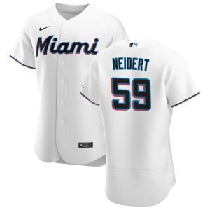 Premium Miami Marlins #59 Nick Neidert Men's Nike White Home 2020 Authentic Player MLB Jersey