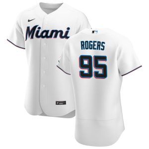 Exceptional Miami Marlins #95 Trevor Rogers Men's Nike White Home 2020 Authentic Player MLB Jersey