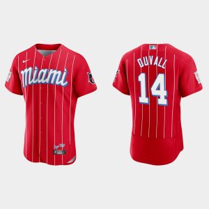 HighQuality Miami Marlins #14 Adam Duvall Men's Nike 2021 City Connect Authentic MLB Jersey Red