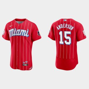 Delightful Miami Marlins #15 Brian Anderson Men's Nike 2021 City Connect Authentic MLB Jersey Red