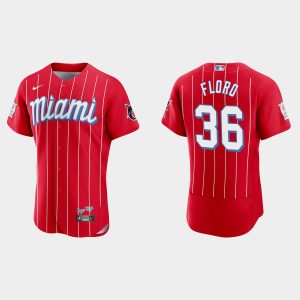 Superb Miami Marlins #36 Dylan Floro Men's Nike 2021 City Connect Authentic MLB Jersey Red