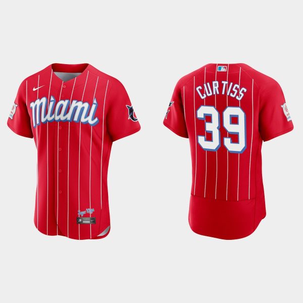 Amazing Miami Marlins #39 John Curtiss Men's Nike 2021 City Connect Authentic MLB Jersey Red