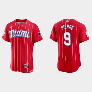 Fantastic Miami Marlins #9 Juan Pierre Men's Nike 2021 City Connect Authentic MLB Jersey Red