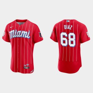 Premium Miami Marlins #68 Lewin Diaz Men's Nike 2021 City Connect Authentic MLB Jersey Red