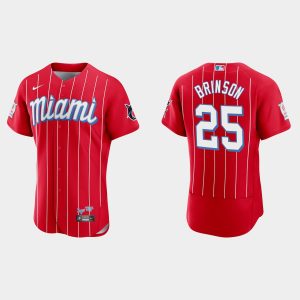 Delightful Miami Marlins #25 Lewis Brinson Men's Nike 2021 City Connect Authentic MLB Jersey Red