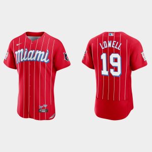 Premium Miami Marlins #19 Mike Lowell Men's Nike 2021 City Connect Authentic MLB Jersey Red