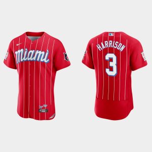 Amazing Miami Marlins #3 Monte Harrison Men's Nike 2021 City Connect Authentic MLB Jersey Red