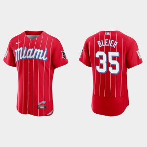 Outstanding Miami Marlins #35 Richard Bleier Men's Nike 2021 City Connect Authentic MLB Jersey Red