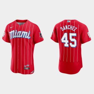 HighQuality Miami Marlins #45 Sixto Sanchez Men's Nike 2021 City Connect Authentic MLB Jersey Red
