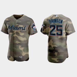 Amazing Miami Marlins #25 Lewis Brinson Men's Nike 2021 Armed Forces Day Authentic MLB Jersey  Camo