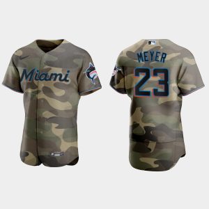 Amazing Miami Marlins #23 Max Meyer Men's Nike 2021 Armed Forces Day Authentic MLB Jersey  Camo