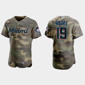 Outstanding Miami Marlins #19 Miguel Rojas Men's Nike 2021 Armed Forces Day Authentic MLB Jersey  Camo