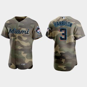 Exceptional Miami Marlins #3 Monte Harrison Men's Nike 2021 Armed Forces Day Authentic MLB Jersey  Camo