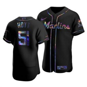 Stunning Miami Marlins #51 James Hoyt Men's Nike Iridescent Holographic Collection MLB Jersey   Black