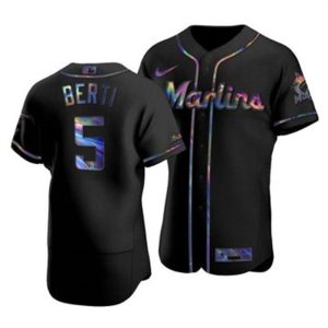 Fantastic Miami Marlins #5 Jon Berti Men's Nike Iridescent Holographic Collection MLB Jersey   Black
