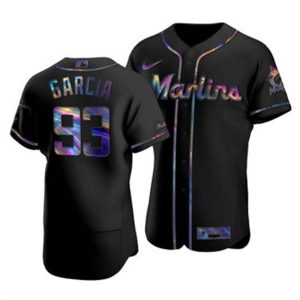 Delightful Miami Marlins #93 Yimi Garcia Men's Nike Iridescent Holographic Collection MLB Jersey   Black