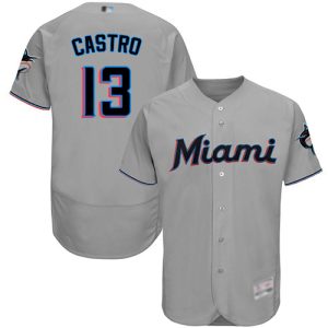 Superb marlins #13 Starlin Castro Grey Flexbase Authentic Collection Stitched MLB Jersey