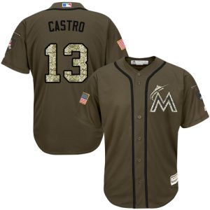Premium marlins #13 Starlin Castro Green Salute to Service Stitched MLB Jersey