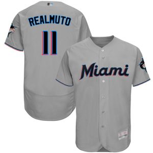 Exceptional marlins #11 JT Realmuto Grey Flexbase Authentic Collection Stitched MLB Jersey