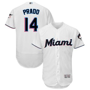 Outstanding marlins #14 Martin Prado White Flexbase Authentic Collection Stitched MLB Jersey