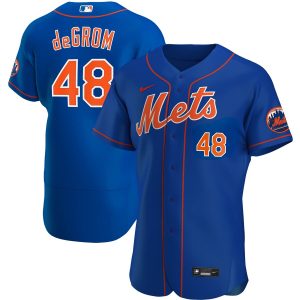Impressive New York Mets #48 Jacob deGrom Men's Nike Royal Alternate 2020 Authentic Player MLB Jersey