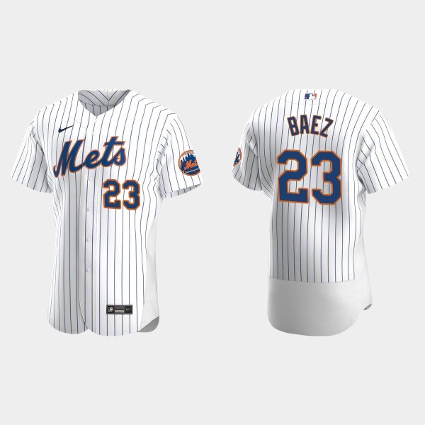 Fantastic New York Mets #23 Javier Baez Men's Nike White Authentic Home MLB Jersey