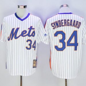 Delightful Mets #34 Noah Syndergaard White(Blue Strip) Cooperstown Stitched MLB Jersey