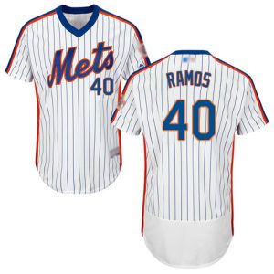 Delightful Mets #40 Wilson Ramos White(Blue Strip) Flexbase Authentic Collection Alternate Stitched MLB Jersey
