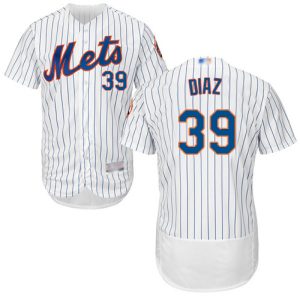 Outstanding Mets #39 Edwin Diaz White(Blue Strip) Flexbase Authentic Collection Stitched MLB Jersey