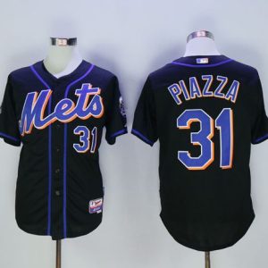 Amazing Mets #31 Mike Piazza Black 2016 Hall Of Fame Patch Stitched MLB Jersey