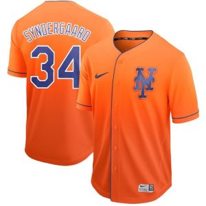 Stunning Nike Mets #34 Noah Syndergaard Orange Fade Authentic Stitched MLB Jersey