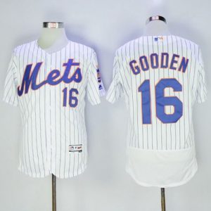 Amazing Mets #16 Dwight Gooden White(Blue Strip) Flexbase Authentic Collection Stitched MLB Jersey
