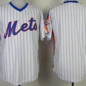 Delightful Mitchell And Ness Mets Blank White(Blue Strip) Throwback Stitched MLB Jersey
