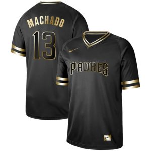 Superb Nike Padres #13 Manny Machado Black Gold Authentic Stitched MLB Jersey