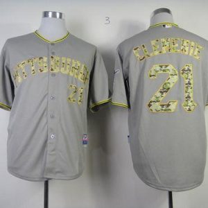 Outstanding Pirates #21 Roberto Clemente Grey USMC Cool Base Stitched MLB Jersey