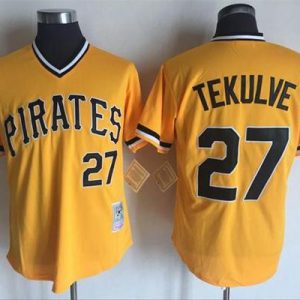 Superb Mitchell And Ness Pirates #27 Kent Tekulve Yellow Throwback Stitched MLB Jersey