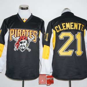 Superb Pirates #21 Roberto Clemente Black Long Sleeve Stitched MLB Jersey