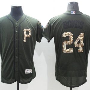 Stunning Pirates #24 Barry Bonds Green Flexbase Authentic Collection Salute to Service Stitched MLB Jersey