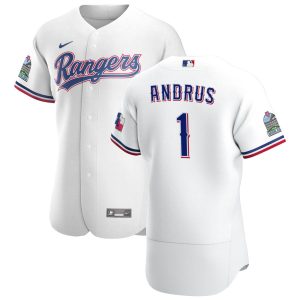 Outstanding Texas Rangers #1 Elvis Andrus Men's Nike White Home 2020 Authentic Patch Player MLB Jersey