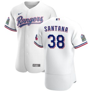Superb Texas Rangers #38 Danny Santana Men's Nike White Home 2020 Authentic Patch Player MLB Jersey