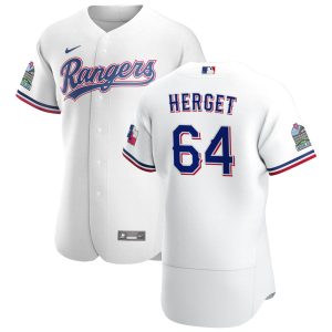 Superb Texas Rangers #64 Jimmy Herget Men's Nike White Home 2020 Authentic Patch Player MLB Jersey