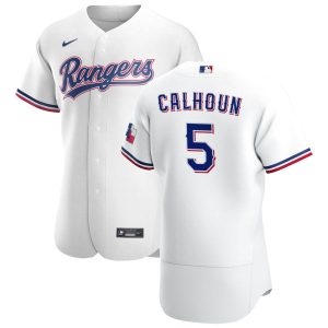 Fantastic Texas Rangers #5 Willie Calhoun Men's Nike White Home 2020 Authentic Player MLB Jersey