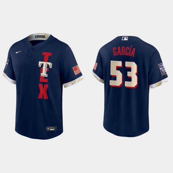 Exceptional Texas Rangers #53 Adolis Garcia 2021 MLB All Star Game Fan's Version Navy Jersey