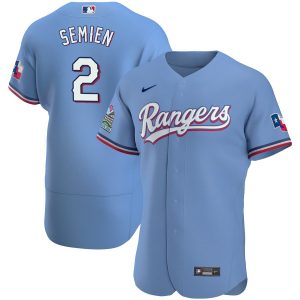 Superb Texas Rangers #2 Marcus Semien Men's Nike Light Blue Alternate 2020 Authentic Team MLB Jersey