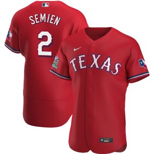 Superb Texas Rangers #2 Marcus Semien Men's Nike Scarlet Alternate 2020 Authentic Team MLB Jersey