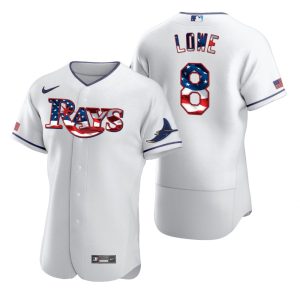 Amazing Tampa Bay Rays #8 Brandon Lowe Men's Nike White Fluttering USA Flag Limited Edition Authentic MLB Jersey